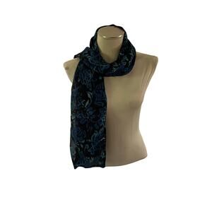 Floral Blue Burnout Velvet Scarf Whimsygoth Witchy Fairy Grunge